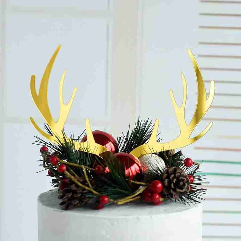 Golden Elk Antler Cake Topper Dessert Decoration Wedding DIY Party Supplies Baby Birthday Party Christmas Decoration