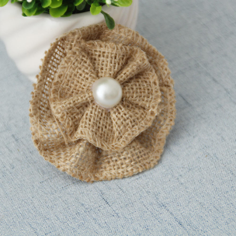 9 piezas hechas a mano de yute arpillera flor DIY Ropa Accesorios Vintage boda suministros flor decoración