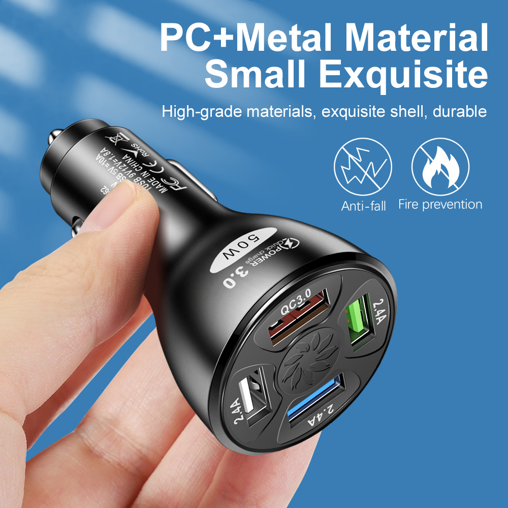Schnell Ladung Auto Ladegerät 50W 4 USB QC 3,0 4,0 LED Schnelle Auto Zigarette Leichter praktisch USB Ladung für iPhone Samsung Huawei