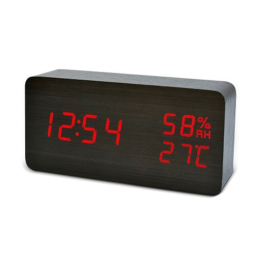 Suncree Wood Wooden LED Alarm Clock,Despertador Temperature Humidity Electronic Desktop Table Digital Clocks: black red