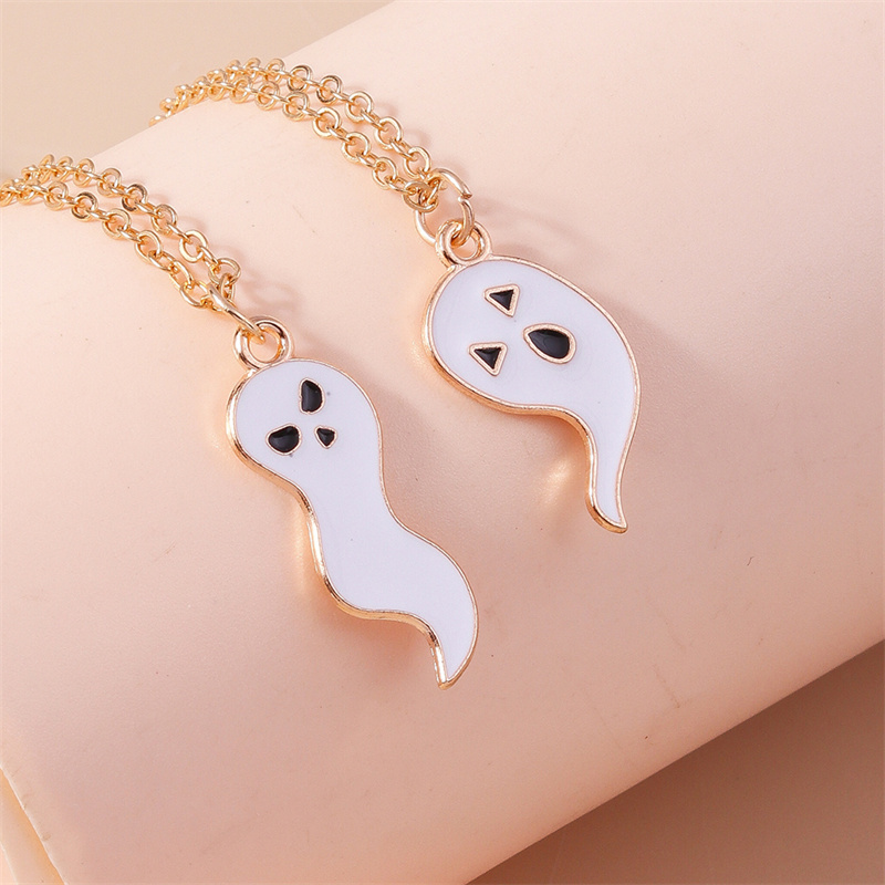 Aihua Cute Enamel Halloween Vampire Cross Coffin Friendship Couple Necklaces For Women Men BFF Best Friend Necklaces Jewelry: SILVER PLATED