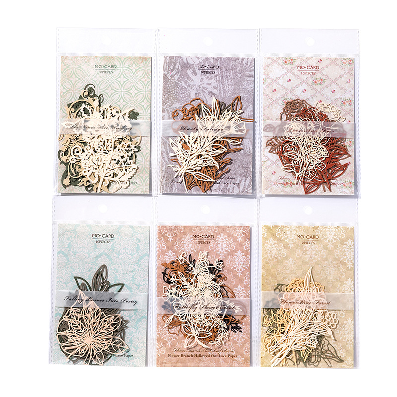 Matériel creux de fleurs vintage, papier décoratif, main, compte, journal intime, accessoires de scrapbooking, licence, fournitures d'artisanat, 10 pièces