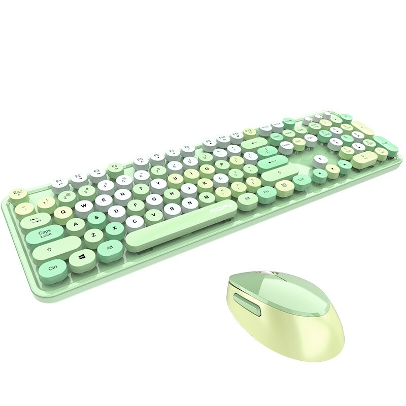 Drahtlose Bluetooth Tastatur Maus Bausatz Nette Steampunk 2,4G Drahtlose Maus 104 stücke Gemischte Farbe Runde retro Bunte Tastatur: Grün gemischt Farbe