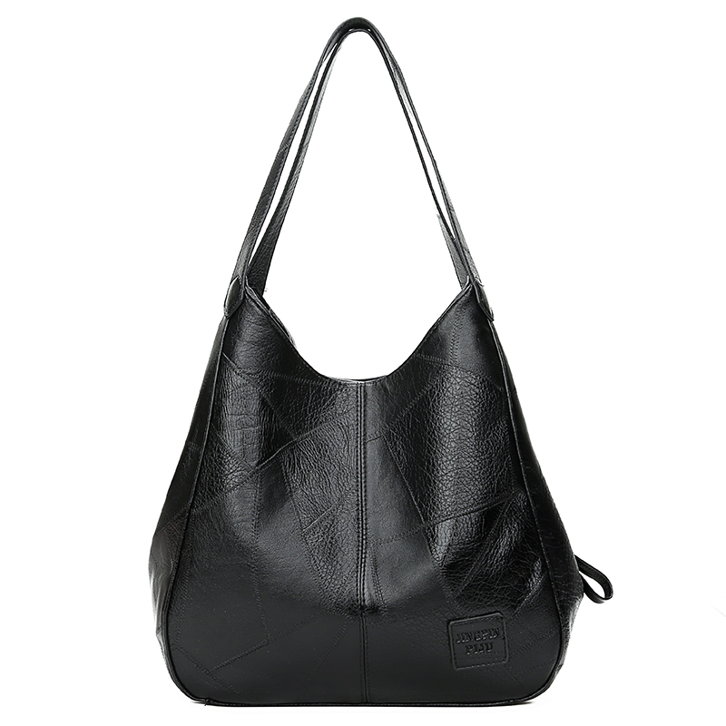 Hobos taske læder håndtasker kvindelige skuldertasker dame tote blød taske vintage tasker til kvinder afslappet bolsos feminina sac: Sort