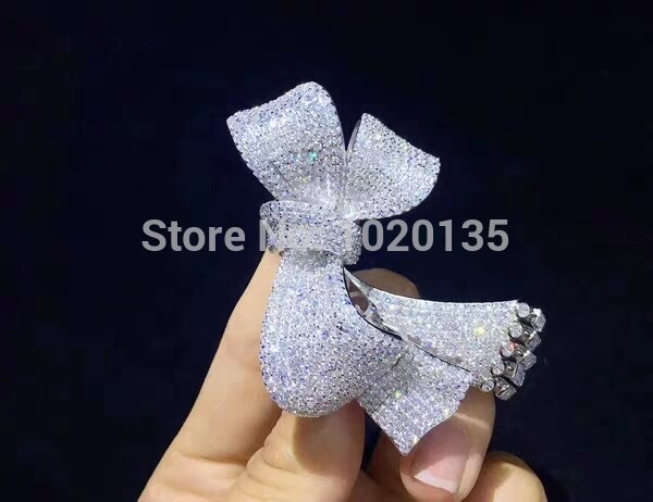 Zircon Bowknot Brooch - 64x47mm - Sterling Silver 925 - Trendy Women's Wedding Jewelry