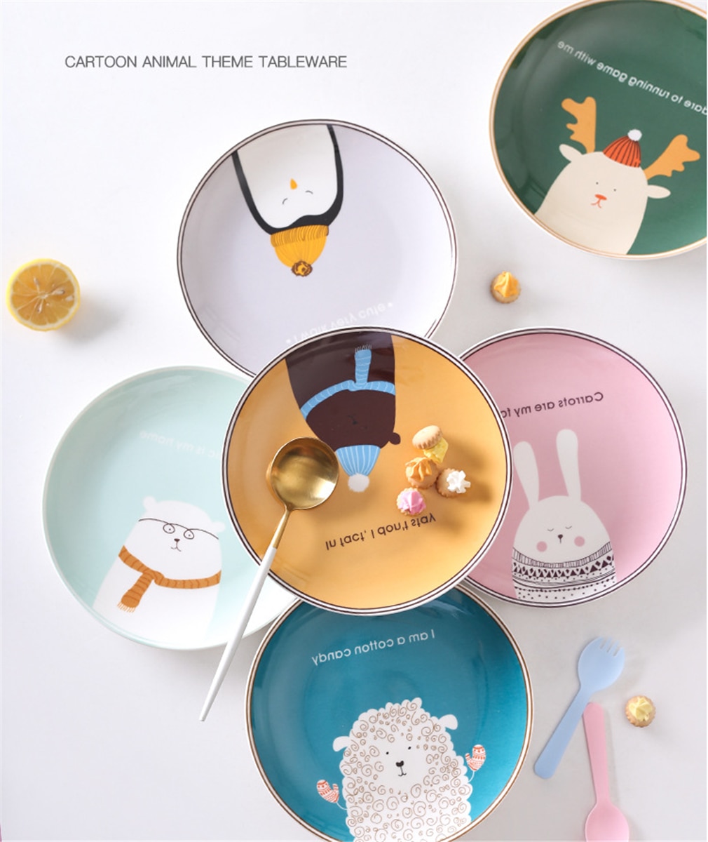 Cartoon cute ceramic cutlery children's dinner plate steak plate breakfast plate dessert plate and cup