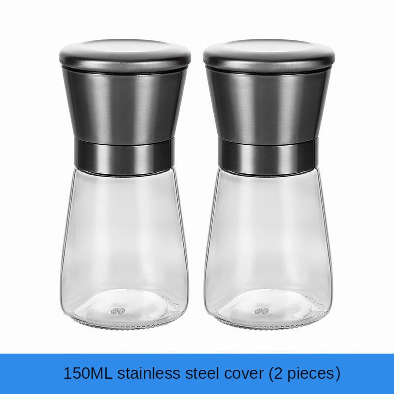 Molinillo de acero inoxidable para moler sal y pimienta, molinillo de vidrio para especias y hierbas, botella de molienda, utensilios de cocina, herramientas de vidrio, 1/2 Uds.: 2Pcs 150ML SS