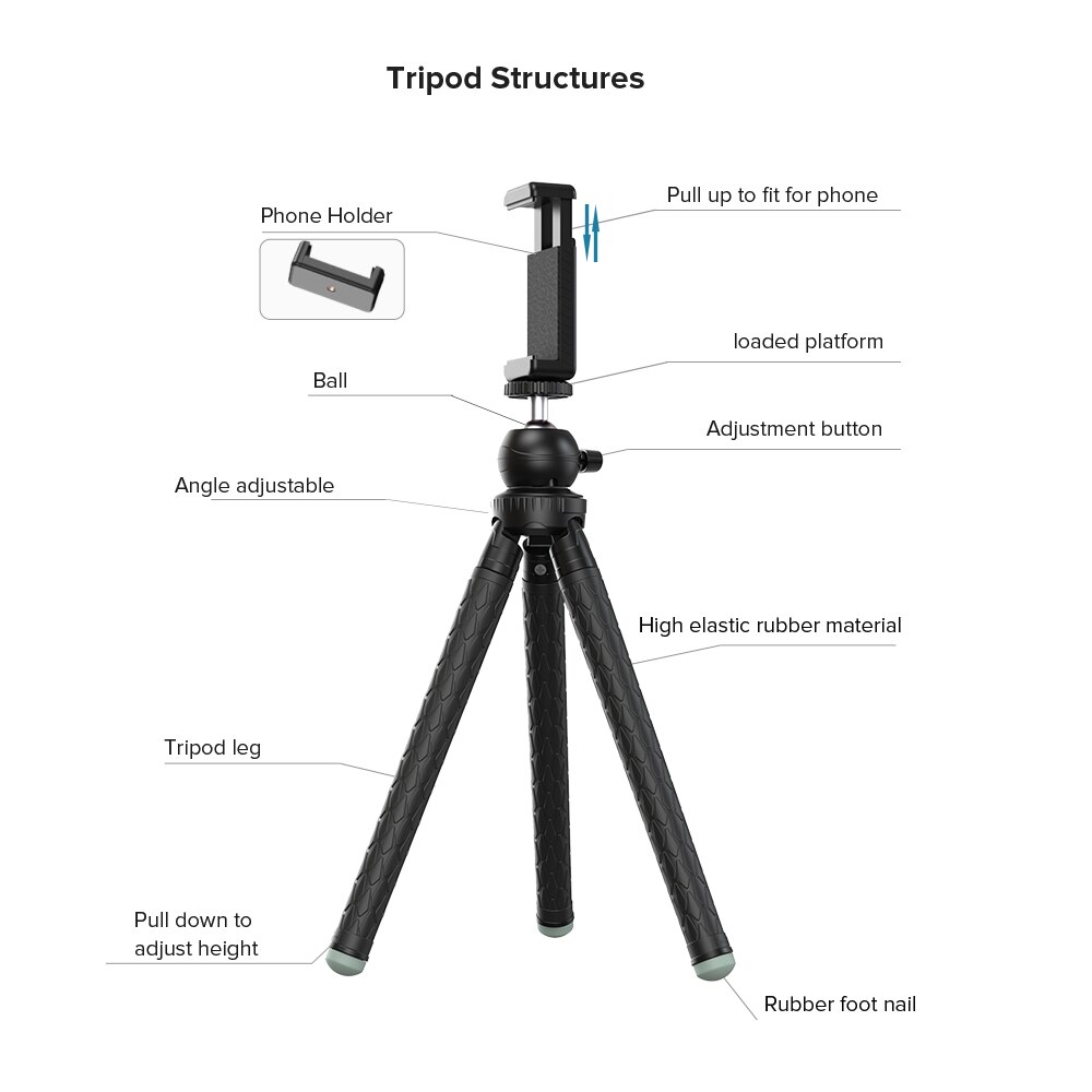 APEXEL professionele uitschuifbare Flexibele SLR Statief 360 Rotatie Verticale Schieten Telefoon statief Houder voor Gopro Sony Nikon Telefoon