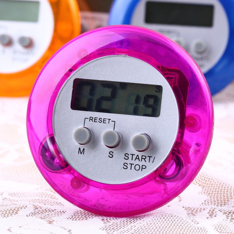 5 Colors Digital Kitchen Timer Round Electronic Countdown Round Shape Alarm: Purple