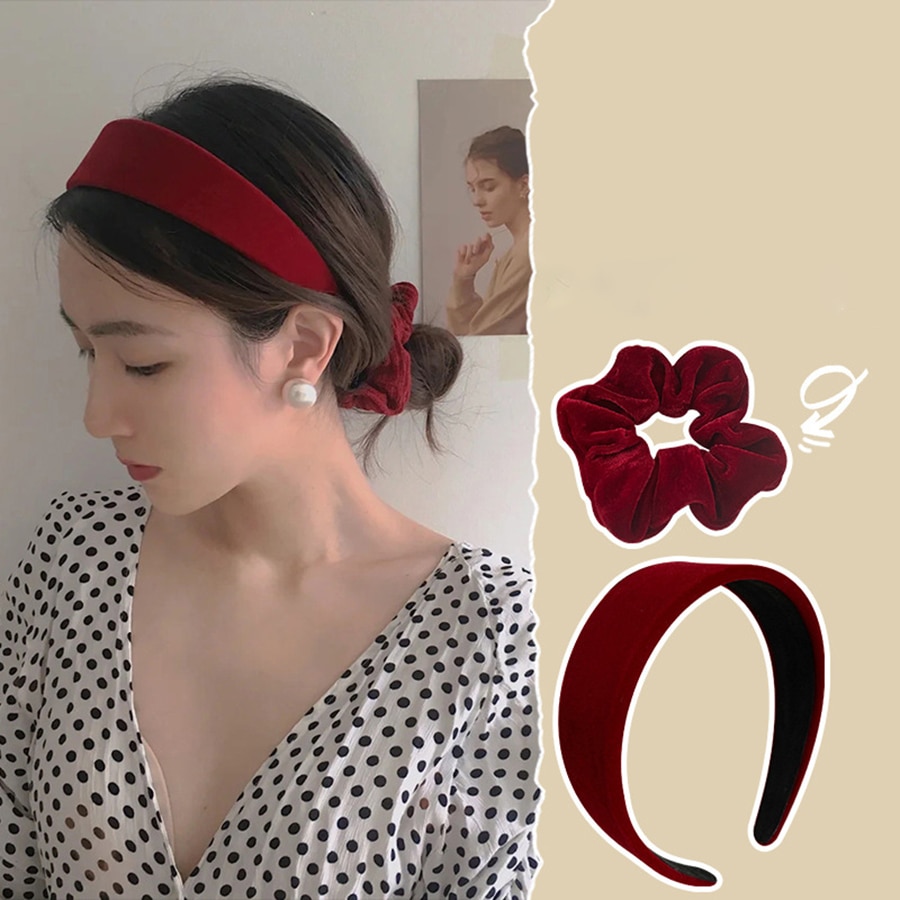 Diadema de terciopelo para mujer, diadema de Lazo Rojo de vino negro, bandanas de franela, de Color sólido coletero, accesorios de pelo elegantes