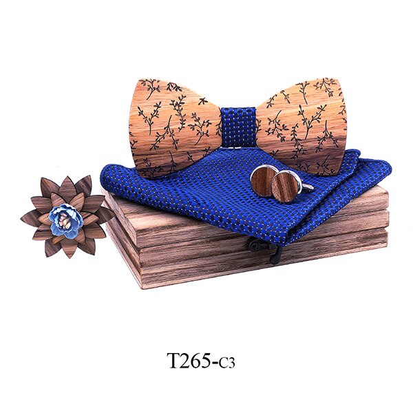 hombres pajarita de madera set pañuelo gemelos madera pajarita boda broche corbata madera corbata Gravata set boda: T265-C3