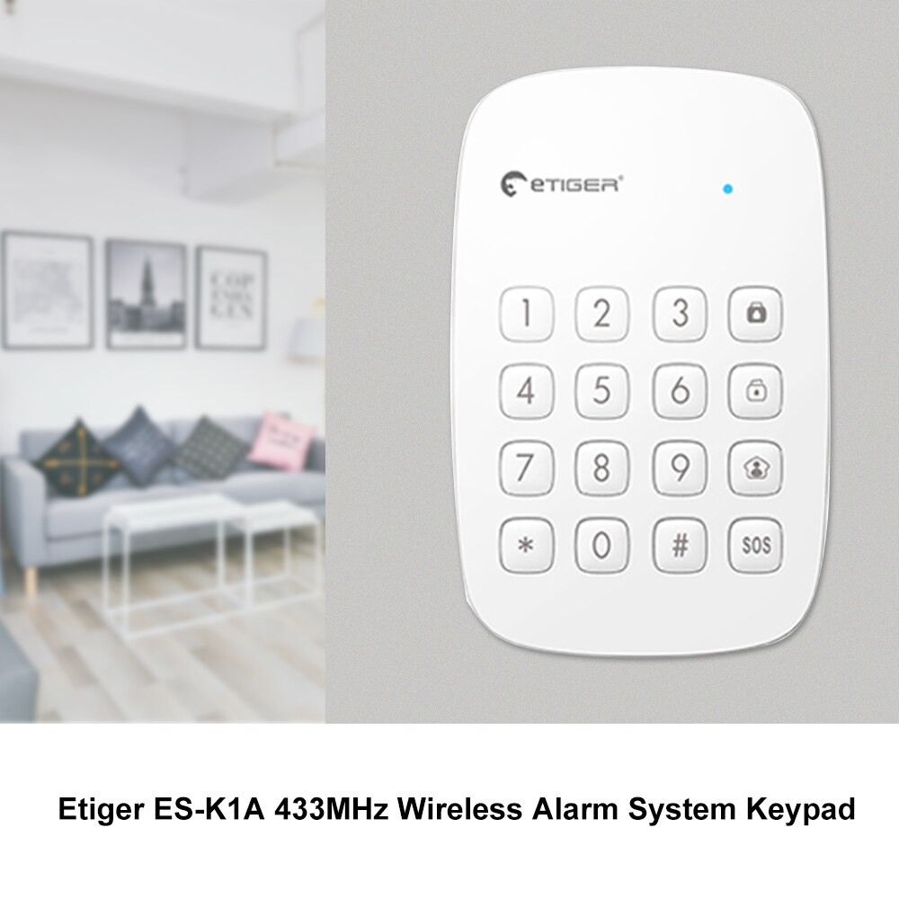 Etier ES-K1A 433MHz Wireless Alarm System Keypad for Remotely Arm/Disarm Alarm Host Etiger ES-K1A Keyboard
