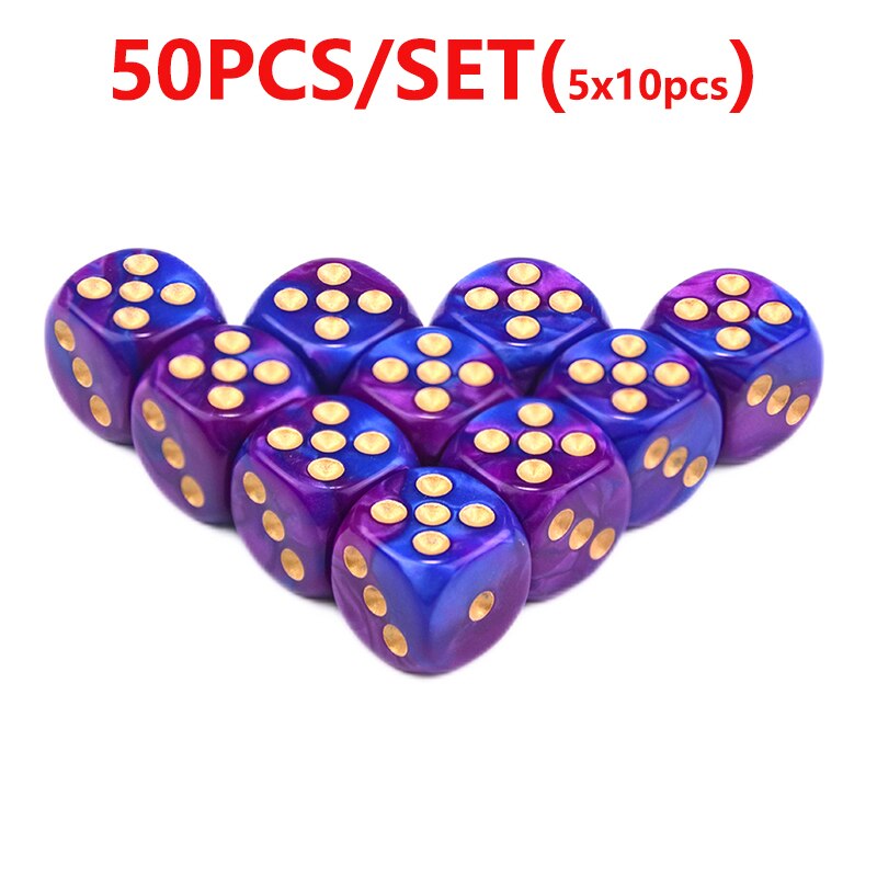 Juego de dados acrílicos poliédricos de 6 caras, 25/50/100 piezas, dados de esquina redonda de 16mm con Pips dorados para juegos de mesa, enseñanza de matemáticas: BP
