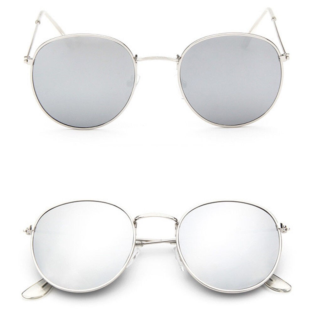Gafas de sol redondas Retro Para hombre y mujer, lentes coloridas con montura de Metal, redondas, doradas, Anti-UV400, 1 ud.: White