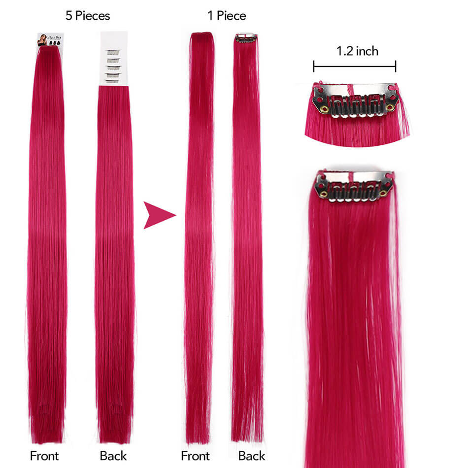 Lange Rechte Haar 5 Stuks/set Gekleurde Highlight Synthetische Hair Extensions Clip-In Een Stuk Pure Kleur 24 Inch