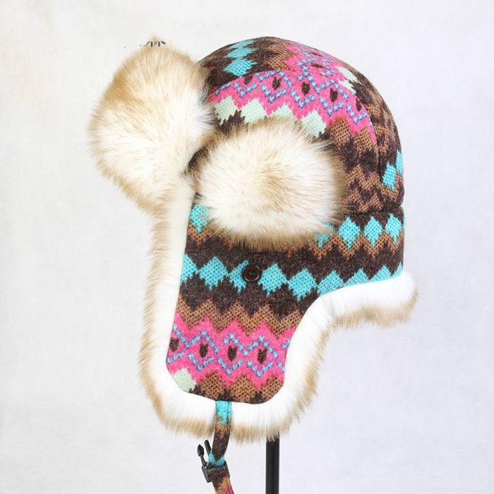 Dames kind warme wintermutsen russische oesjanka hoed trapper pet gebreide bombermutsen: Lichte bloem / Xs