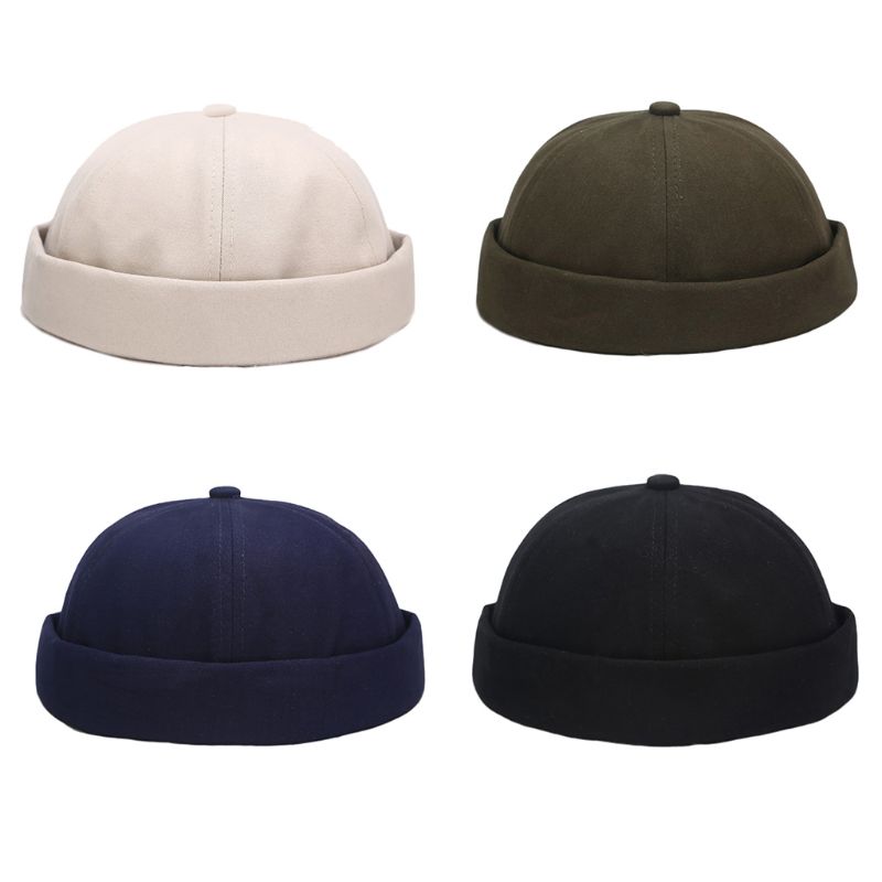 Mannen Vrouwen Retro Dome Meloen Brimless Beanie Solid Kleur Trendy Yuppies 6 Panelen Casual Katoen Docker Sailor Hoed.