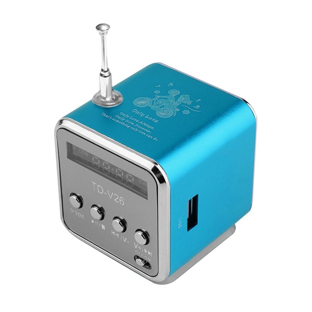 TDV26 Mini Subwoofer Stereo Lautsprecher TF Karte FM Radio Musik-Spieler mit Antenne: Blau