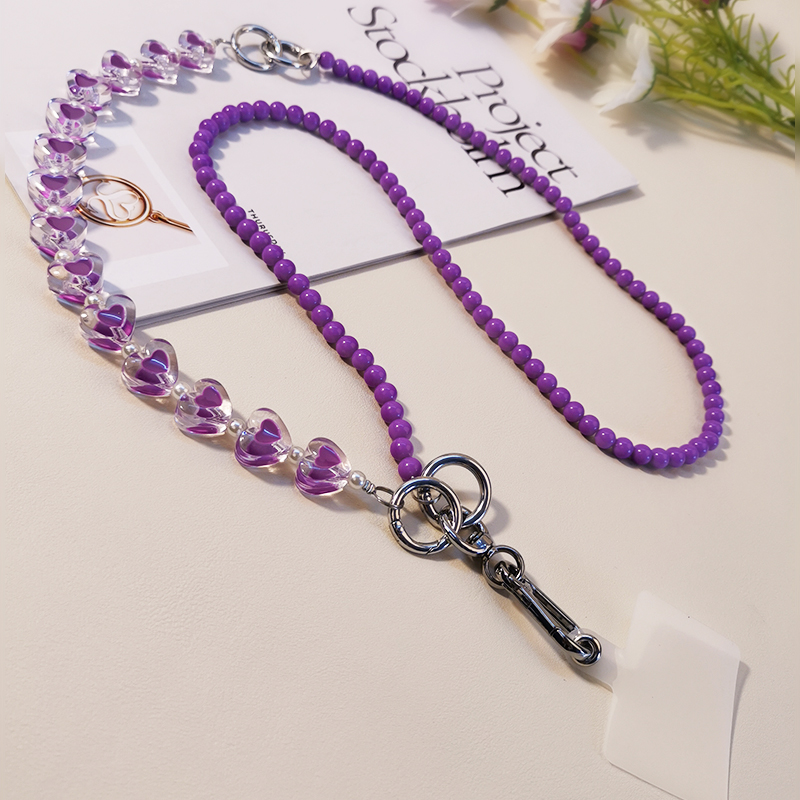 Love Crystal Beads Mobile Phone Lanyard Crossbody Lanyard with Universal Clip Phone Lanyard Chain Strap Wrist Rope Pendant: 02