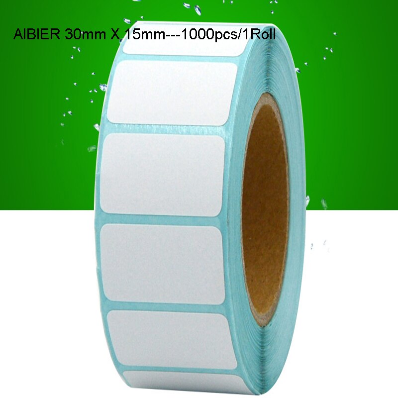 AIBIER Thermal Label barcode Sticker 1Roll 30mm X 15mm-1000 40mm Core Top Thermal Paper Adhesive Stickers Zebra Godex Compatible