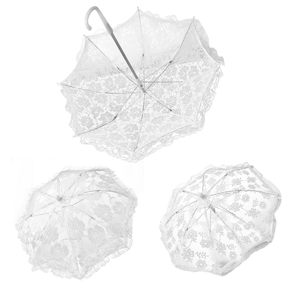 Bryllup blomsterpike hvit dekorativ paraply europeisk og amerikansk stil liten blonderparaply med langt håndtak i rustfritt stål