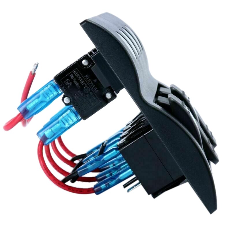 4 Gang Rocker Switch Panel with Blue LED Indicators for Boat Marine 12V 24V
