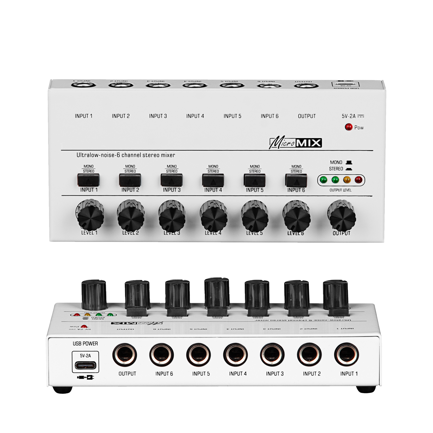 Ultra Low-Noise 6 Channels Audio Mixer Sound Mixer Stereo Mixer 6.35MM Portable USB Powered for Recording