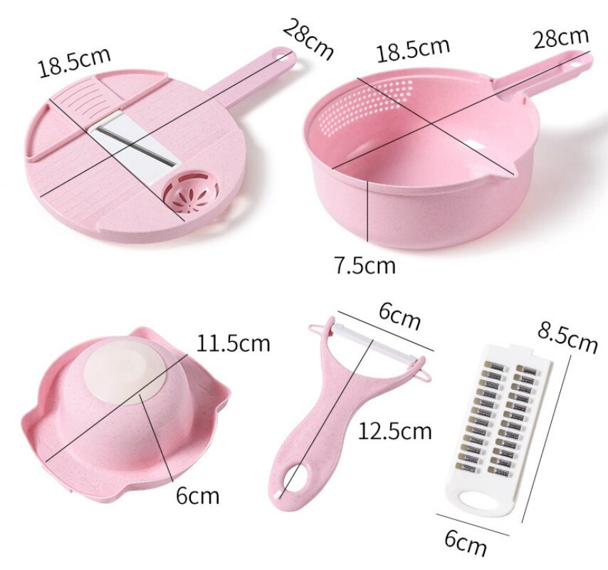 12Pcs Multi-function vegetable Cutter Potato Slicer Kitchen Household Slicer: pink