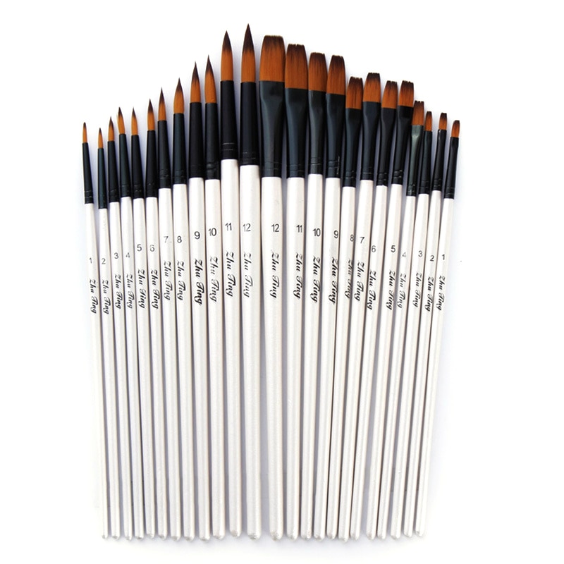 12 Stuks Nylon Haar Houten Handvat Aquarel Penseel Pen Set Art Set Olie Acryl Schilderen Art Penselen Levert