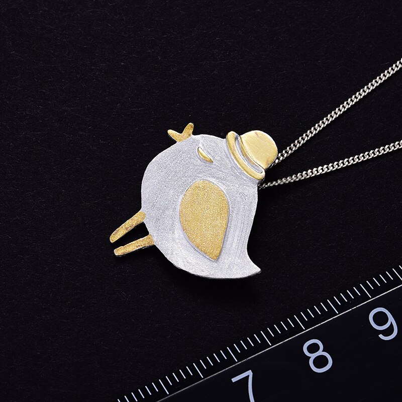 Lotus Fun Real 925 Sterling Silver Natural Handmade Fine Jewelry Lovely Gentleman Bird Pendant without Necklace for Women