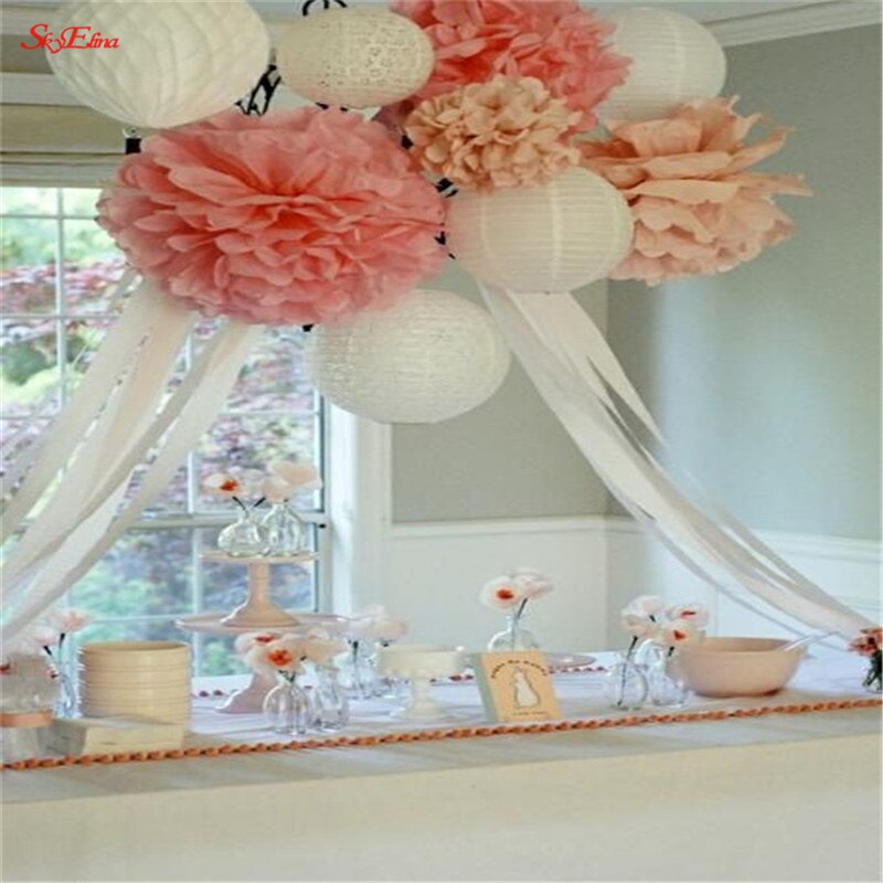 10 st 20cm hängande silkespapper pom poms papper blomboll hem trädgård gör-det-själv bröllopsrum dekoration fest layout tillbehör 6 zsh 014