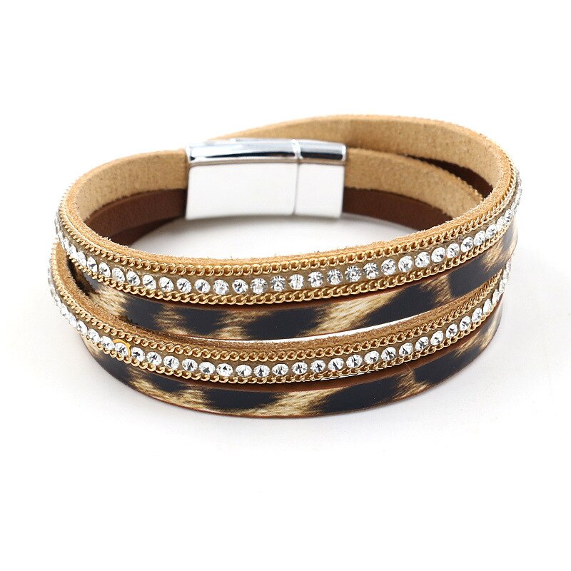 TOTABC Leopard Print frauen Leder Armband Armband und Armreif Elegante Multilayer Breite Wrap Armband Schmuck