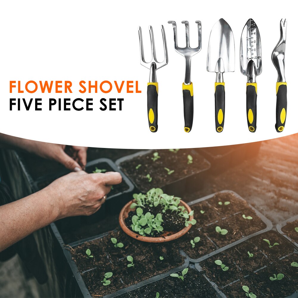 5pcs Garden Tool Set Hand Trowel,Rake,Cultivator,Fork,Weeder Tools With Handle,Garden Lawn Transplant Gardening Bonsai Tool
