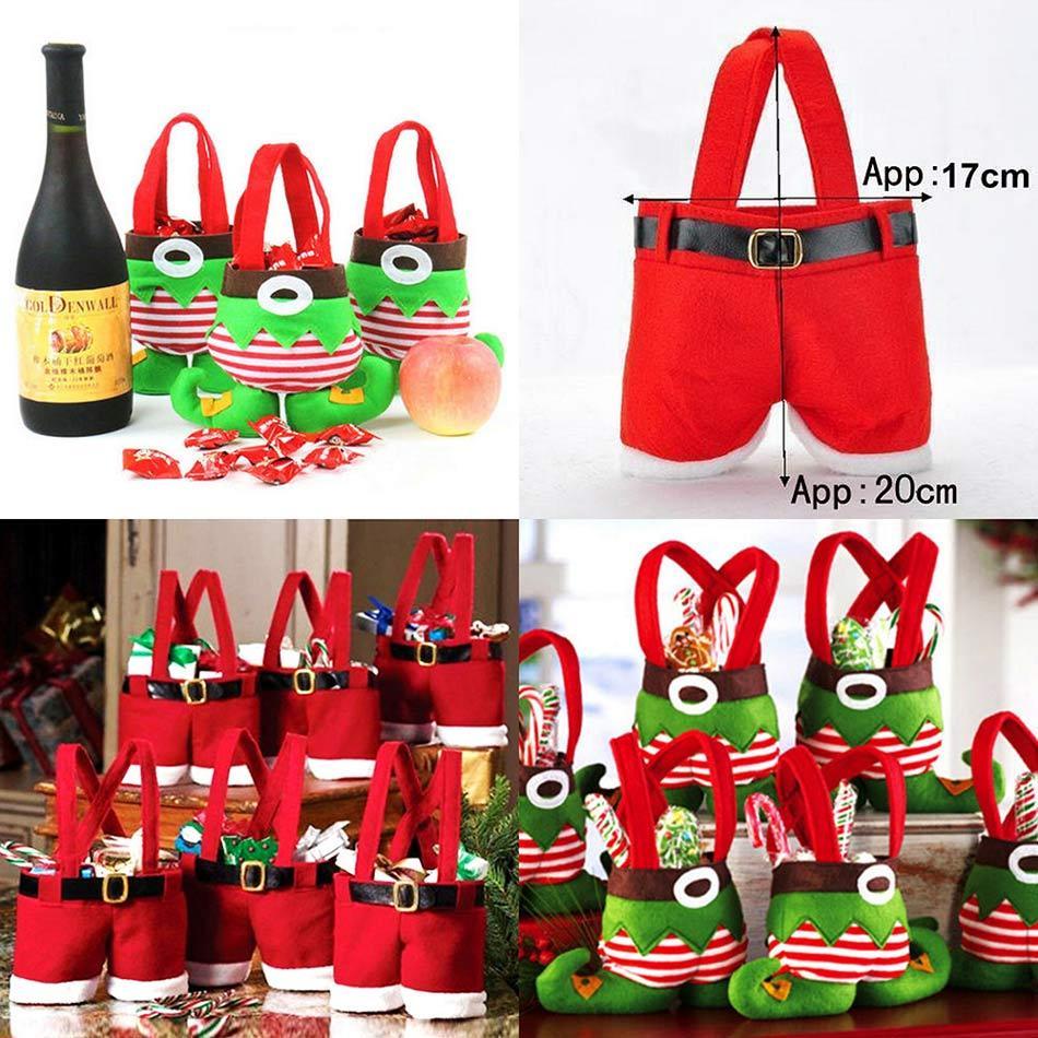 Santa Broek Kerst Snoep Zakken Wijn Kous Fles Bag Xmas Decoratie Partij Decoratie Kids Koekjes Snoep Packagin