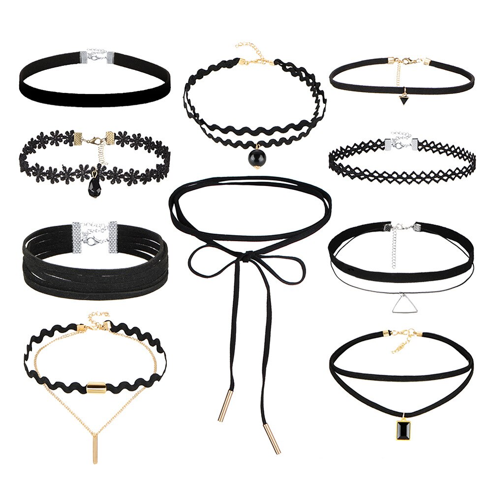 10pcs/set Charm Women Necklace Goth Simple Jewelry Necklaces choker Necklaces Collar Set Lace Necklace for Women Birthday: 1
