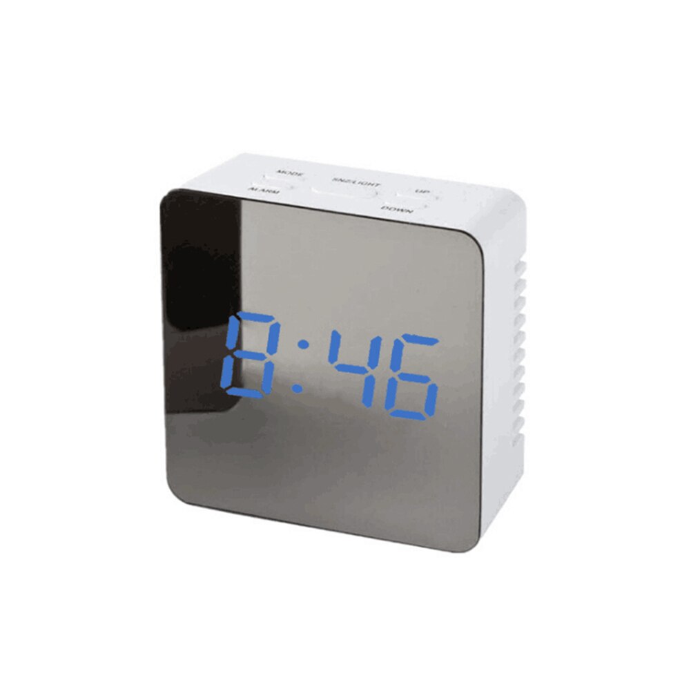 12H/24H Digitale Display Wekker Spiegel, Led Desktop Digitale Tafel Klokken, night Lights Thermometer Digitale Wandklok: square blue light