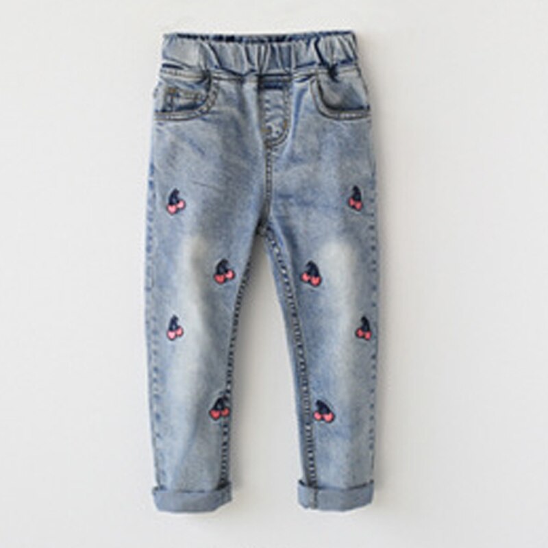 Ienens flickjeans barn raka jeans ljusblå jeans långbyxor baby lösa jeans elastiska midja byxor