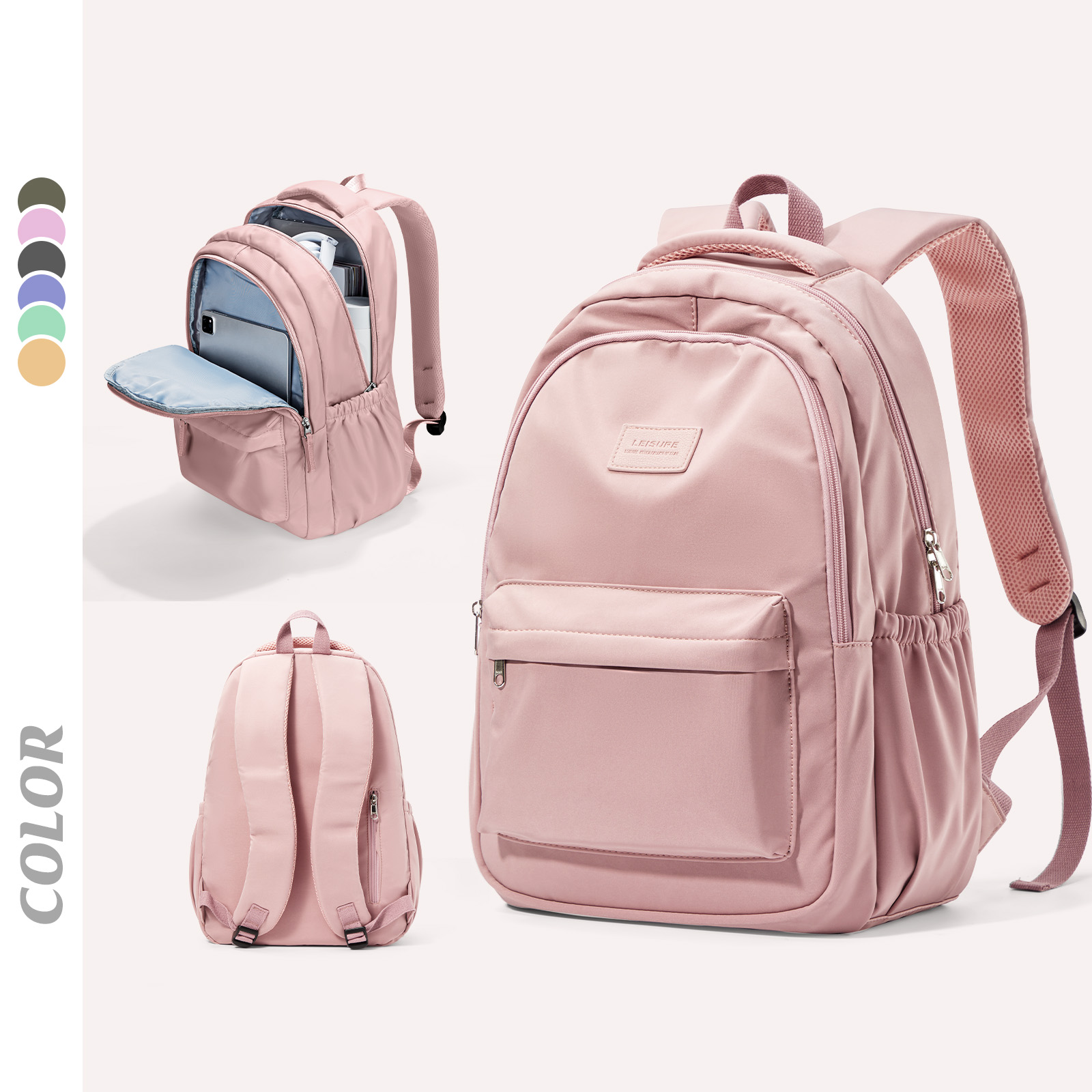 Mochila sencilla de viaje para mujer, bolso de hombro para adolescentes, mochila escolar de viaje de negocios, bolso para ordenador portátil, paquete al aire libre, nueva: Rosa