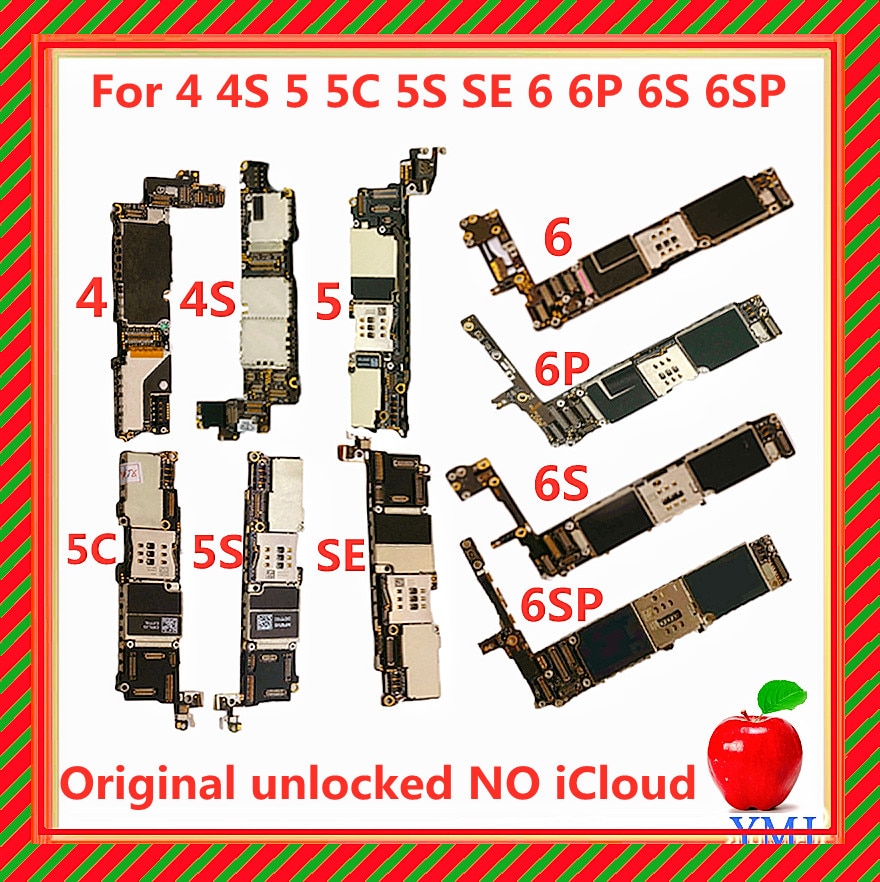 Original Factory Mainboard For iphone 4 4S 5 5S 5C SE 6 6 Plus 6S 6S Plus Motherboard unlocked logic board Without Touch ID