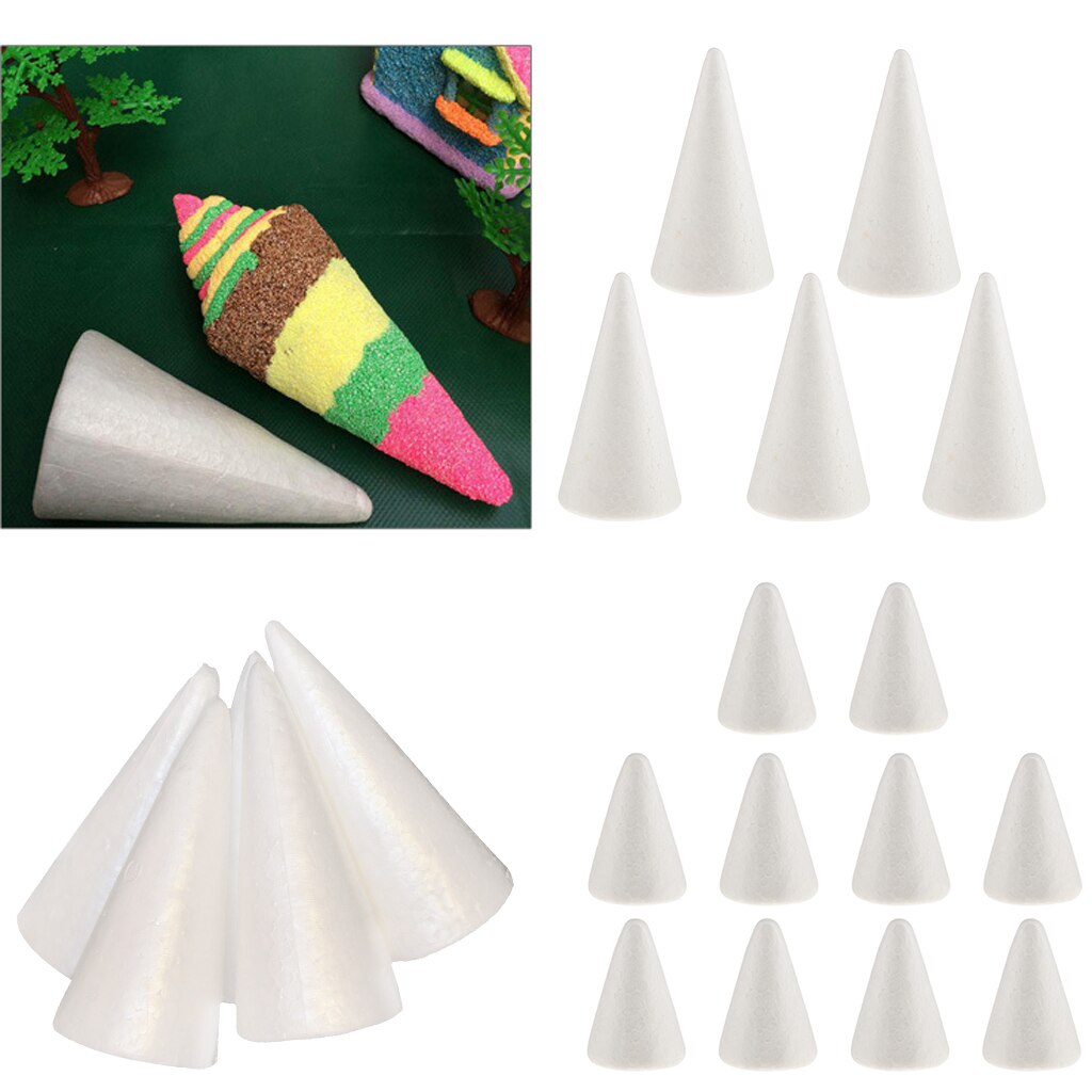 Ornement en mousse de styromousse | Ensemble de 20 pièces, décoration artisanale blanche en forme de cône, décoration de fête, bricolage