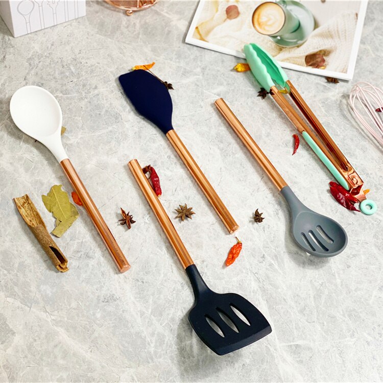 6/7 Pcs Silicone Kitchen Spatula Set,Cooking Utensils Sets with Rose Gold Handle Silicone Kitchen Tools Non-stick Kitchenware