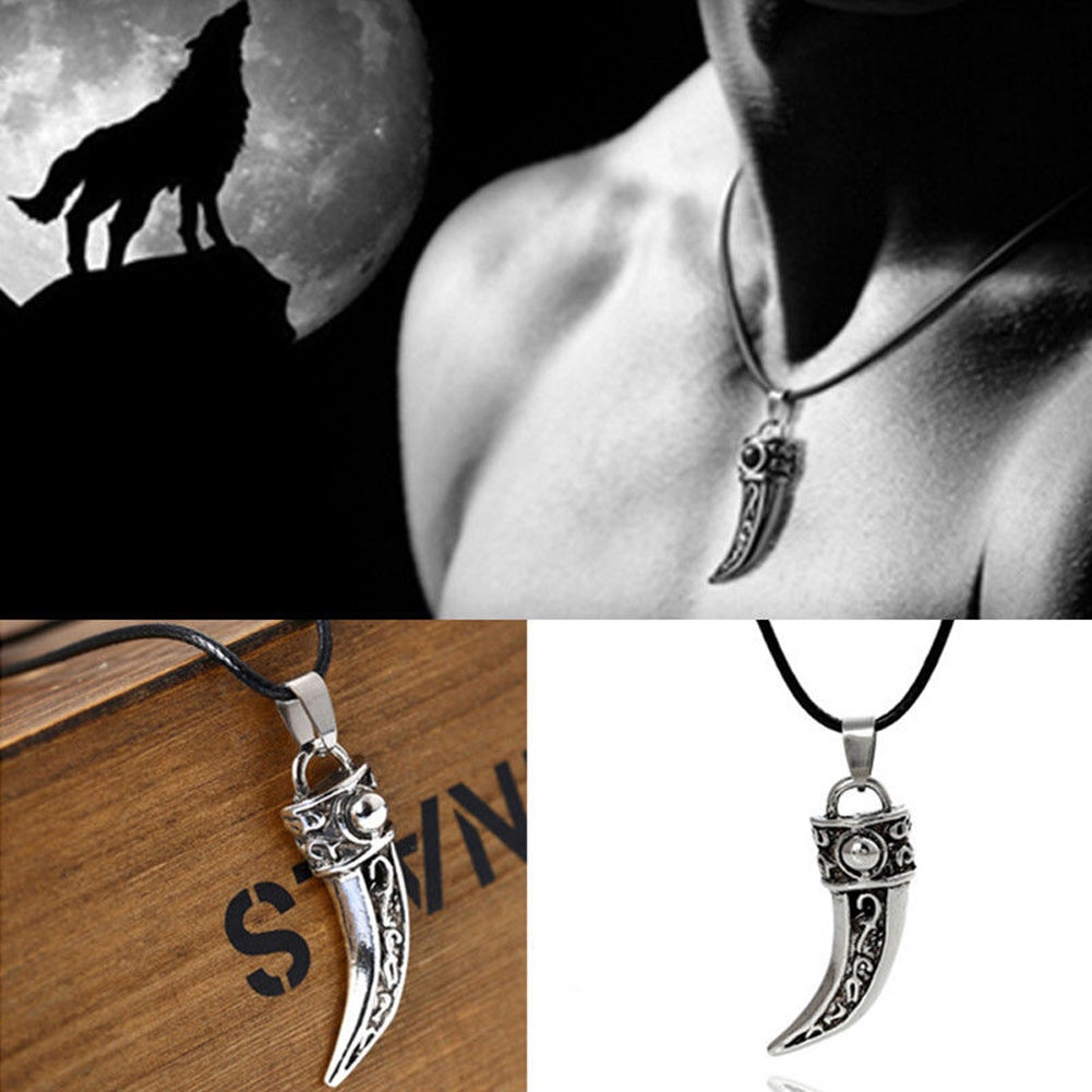 Punk Stainless Steel Men Domineering Wolf Tooth Shape Pendant Necklace Jewelry KQS