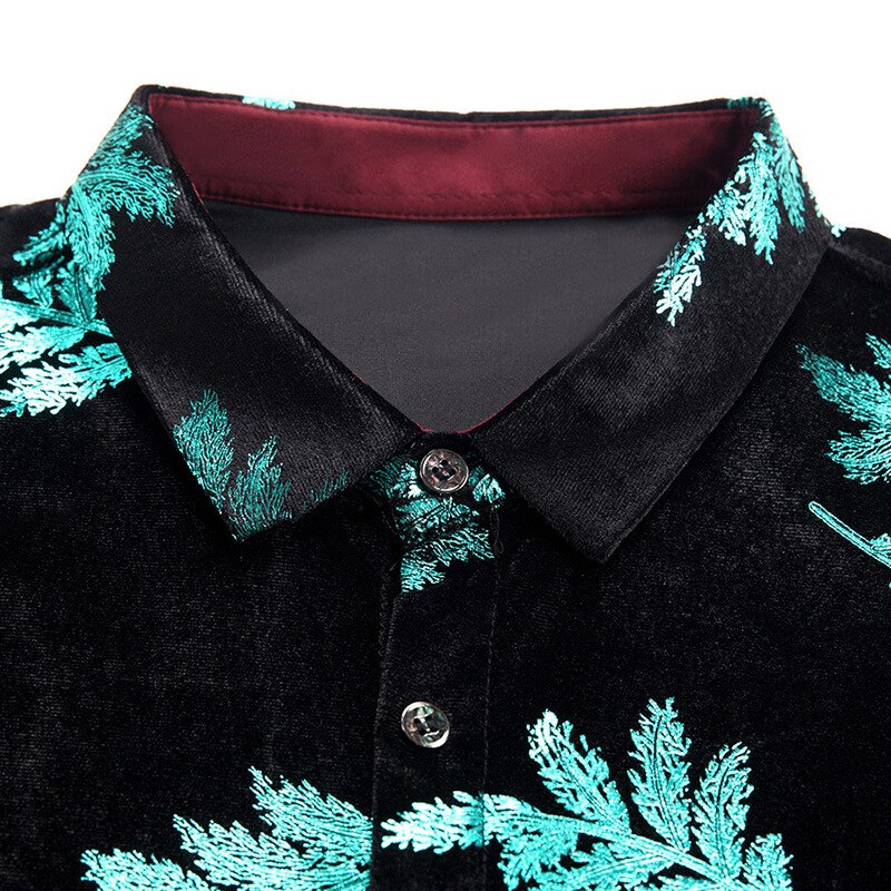 Plus size herreskjorter blomster herre skjorter med lange ærmer røde fløjlskjoler store størrelser velour vintage herretøj bladtrykt