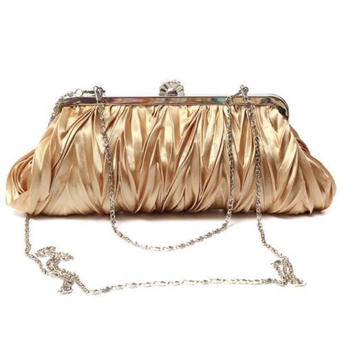 Women Pleated Satin Clutch Wedding Evening Bag Party Bridal Handbag Purse Bags: Gold