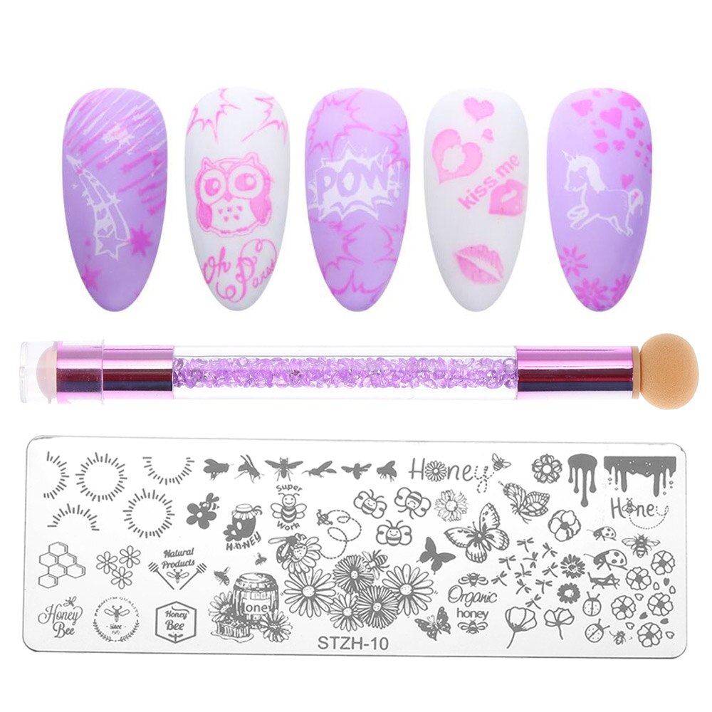 1 Set Geometrie Dieren Nail Designs DIY Nail Art Stamp Stempelen Template Bloem Manicure Image Plaat Stencil Met Spong pen: STZH-10