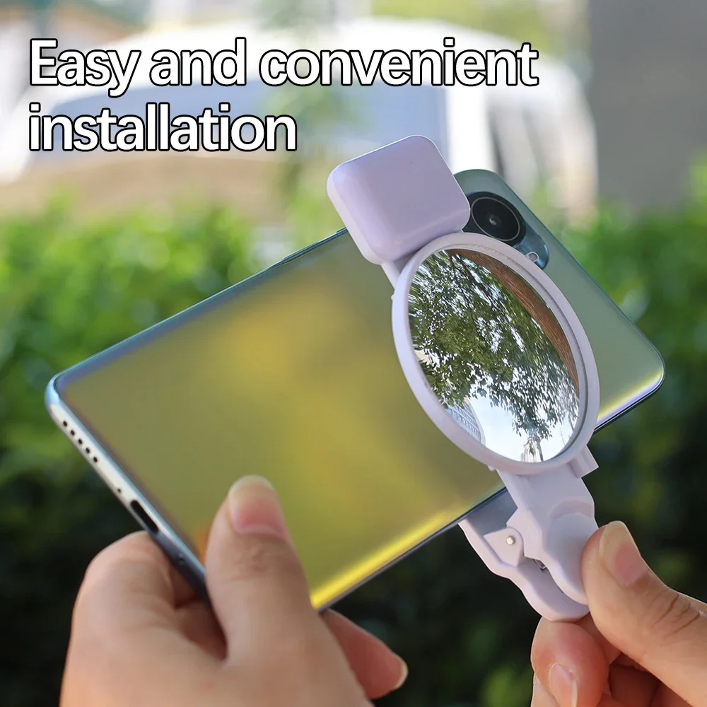 Selfie-reflectorspiegel Invullicht voor mobiele telefoon met stabiele clip Universele selfieclip aan de achterkant Spiegel Selfies Licht voor fotografie