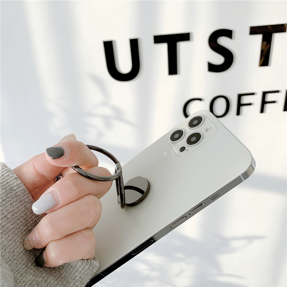 Luxury Universal Plating Gold Silver Black Metal Double Finger Ring Mobile Phone Talk Round Grip Stand Holder Women