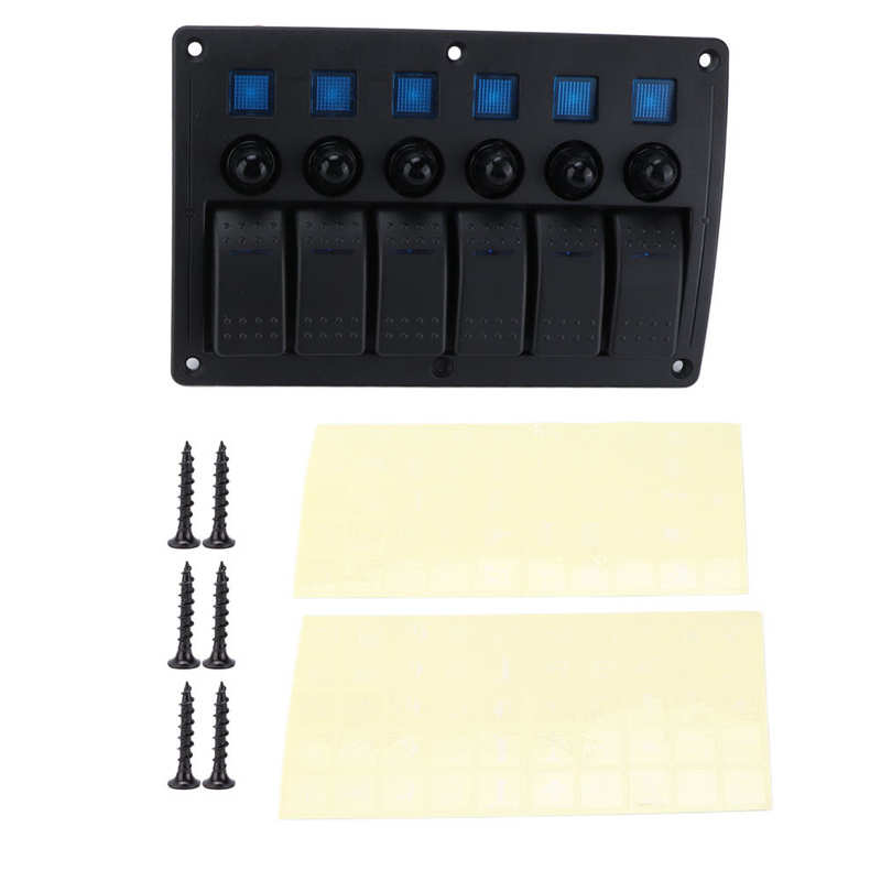 Car Toggle Switch Panel IP65 Waterproof 6 Gangs Rocker Switch Panel Black for SUVs for Boats for Trucks