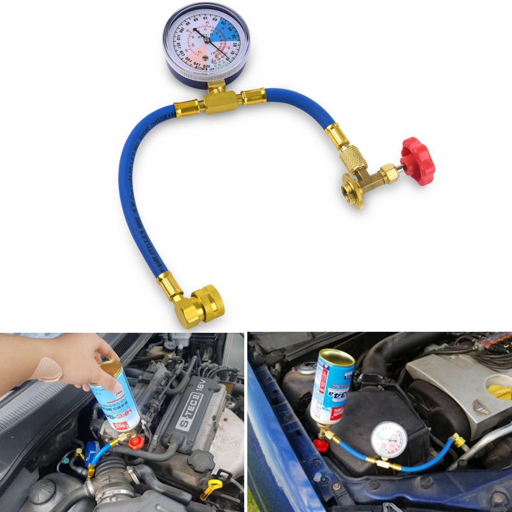 Kit de recarga de aire acondicionado automotriz, equipo de llenado de freón r134a, herramientas de aire acondicionado para coche, Juego de manómetro refrigerante