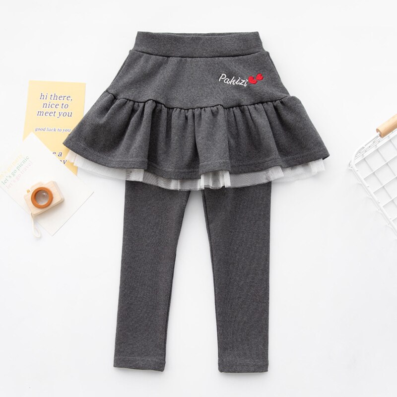 Girls Princess Skirt Leggings for Spring Autumn Kids Long Skinny Skirt-Pants Children Heart Print Skirt Tights: Grey / 6T